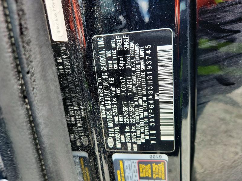 Aukcja sprzedaży 2017 Kia Sorento, vin: 5XYPG4A33HG193745, numer aukcji: 56188696