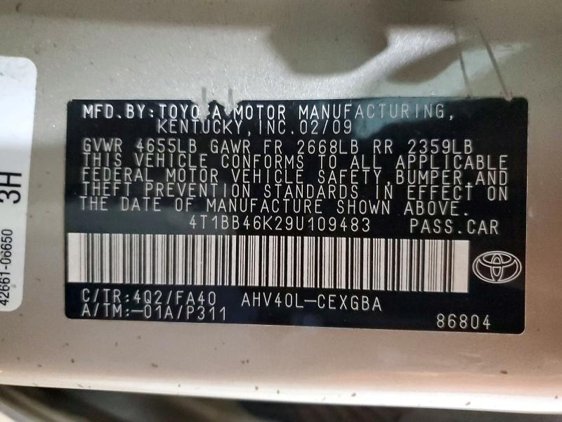 56655226 :رقم المزاد ، 4T1BB46K29U109483 vin ، 2009 Toyota Camry مزاد بيع