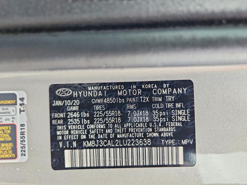 Продаж на аукціоні авто 2020 Hyundai Tucson, vin: KM8J3CAL2LU223638, номер лоту: 58060136