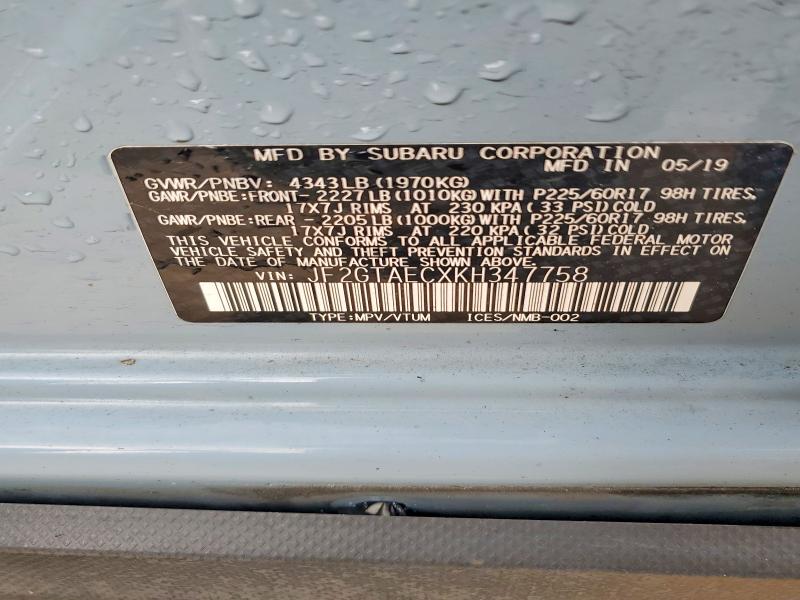2019 Subaru Crosstrek მანქანა იყიდება აუქციონზე, vin: JF2GTAECXKH347758, აუქციონის ნომერი: 56270816
