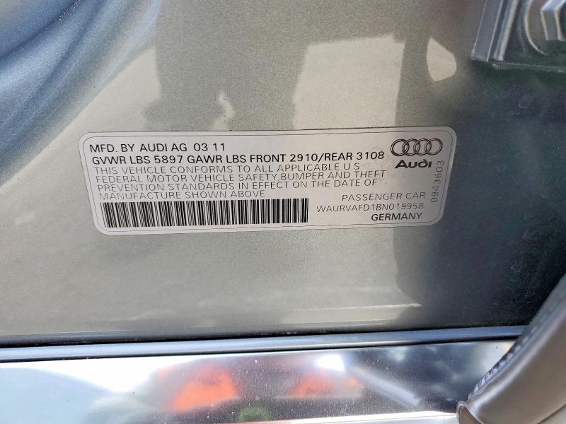 56639606 :رقم المزاد ، WAURVAFD1BN019958 vin ، 2011 Audi A8 مزاد بيع