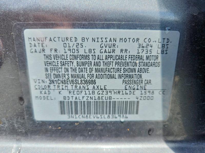 59069906 :رقم المزاد ، 3N1CN8EV6SL836986 vin ، 2025 Nissan Versa مزاد بيع