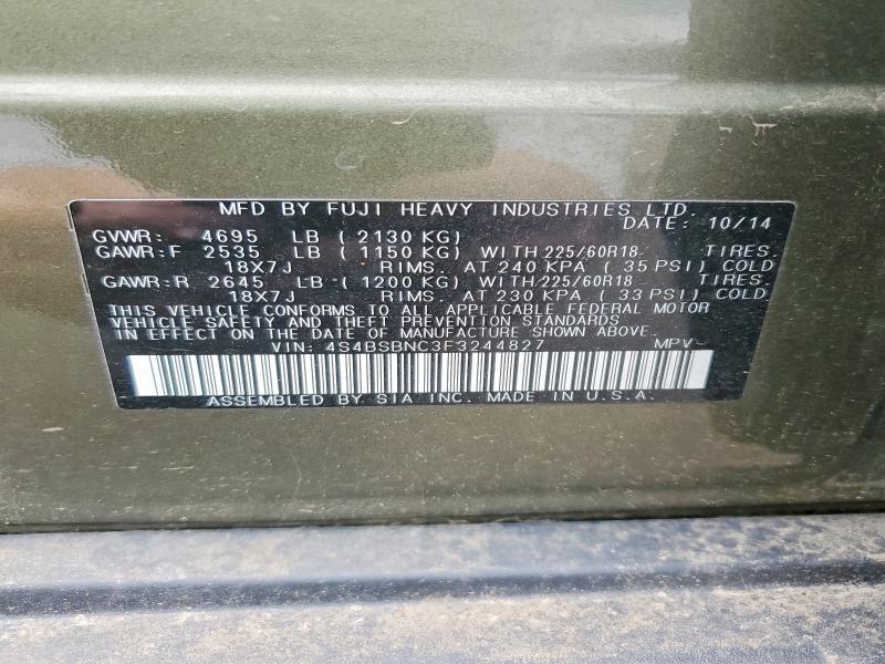 Продажа на аукционе авто 2015 Subaru Outback, vin: 4S4BSBNC3F3244827, номер лота: 57762316