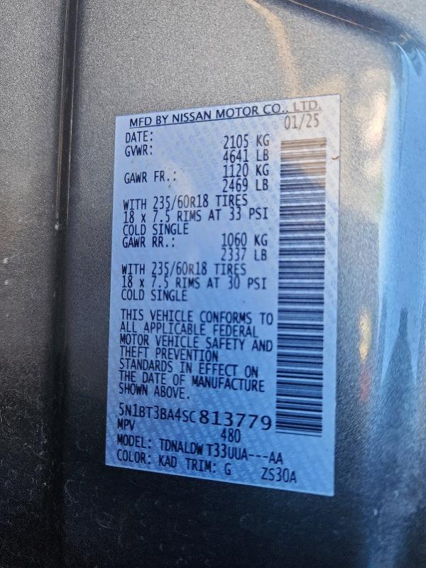 58443356 :رقم المزاد ، 5N1BT3BA4SC813779 vin ، 2025 Nissan Rogue مزاد بيع