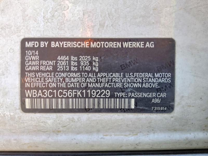2015 Bmw 328 მანქანა იყიდება აუქციონზე, vin: WBA3C1C56FK119229, აუქციონის ნომერი: 57681426