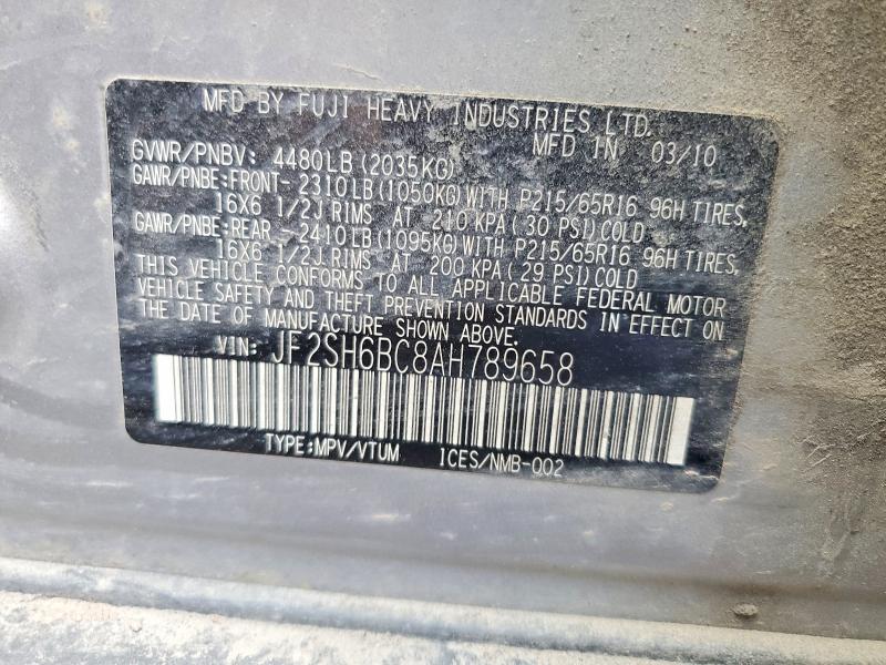 Продажа на аукционе авто 2010 Subaru Forester, vin: JF2SH6BC8AH789658, номер лота: 55979026