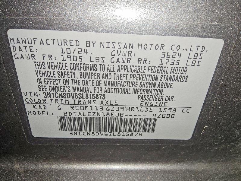 Aukcja sprzedaży 2025 Nissan Versa, vin: 3N1CN8DV6SL815878, numer aukcji: 56498026
