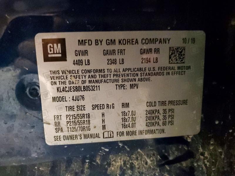 2020 Buick Encore მანქანა იყიდება აუქციონზე, vin: KL4CJESB0LB053211, აუქციონის ნომერი: 57743086