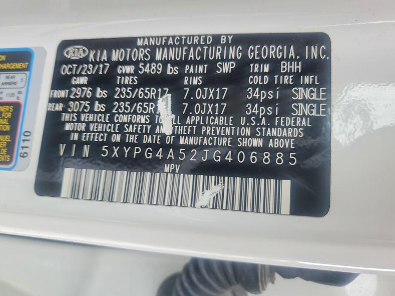 Продаж на аукціоні авто 2018 Kia Sorento, vin: 5XYPG4A52JG406885, номер лоту: 57553536