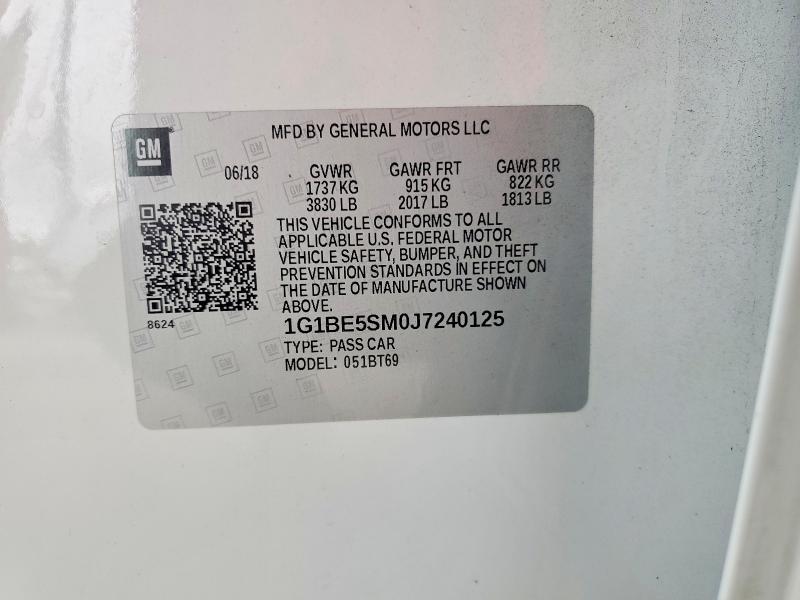 56401546 :رقم المزاد ، 1G1BE5SM0J7240125 vin ، 2018 Chevrolet Cruze مزاد بيع