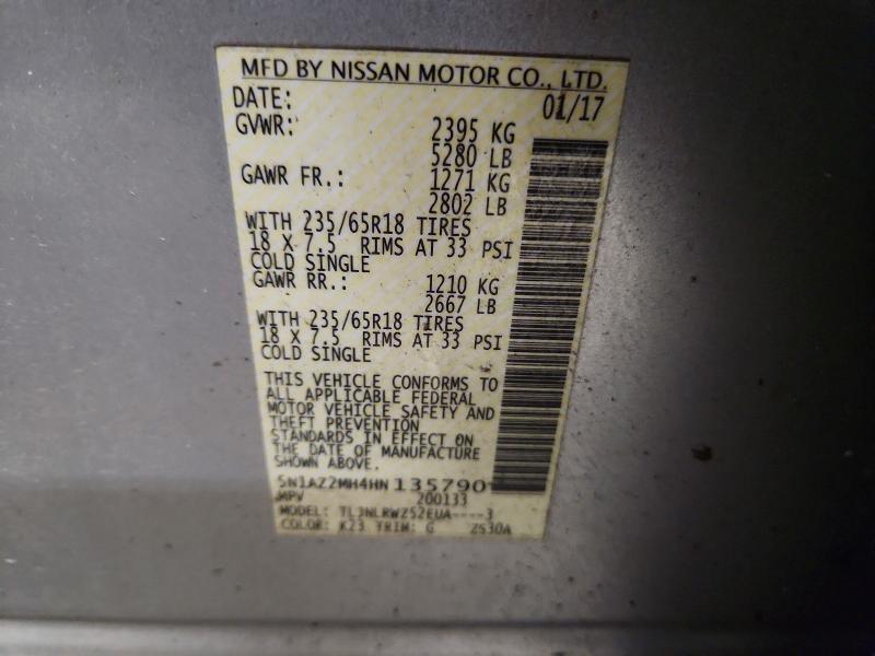 Продажа на аукционе авто 2017 Nissan Murano, vin: 5N1AZ2MH4HN135790, номер лота: 56527406