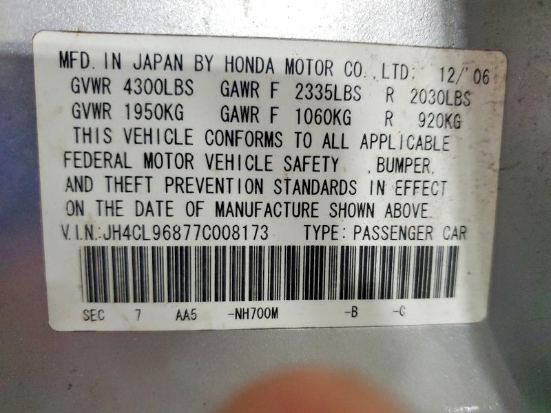Aukcja sprzedaży 2007 Acura Tsx, vin: JH4CL96877C008173, numer aukcji: 56624166