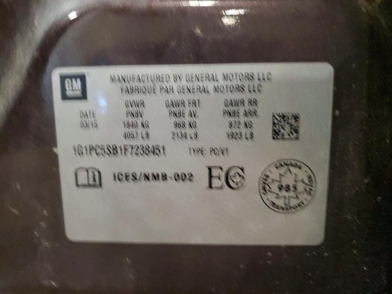 56041576 :رقم المزاد ، 1G1PC5SB1F7238451 vin ، 2015 Chevrolet Cruze مزاد بيع