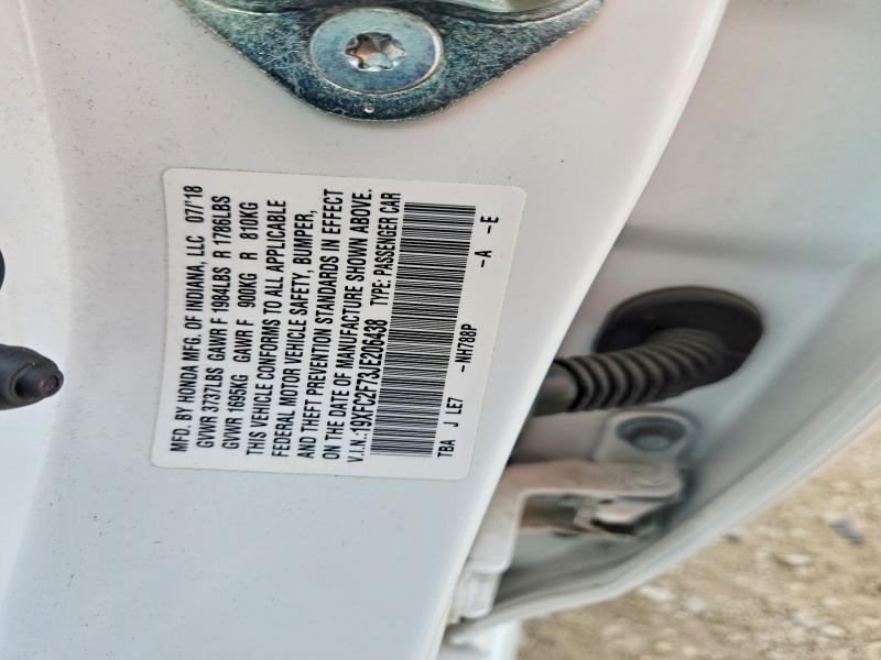 2018 Honda Civic მანქანა იყიდება აუქციონზე, vin: 19XFC2F73JE206438, აუქციონის ნომერი: 56717866