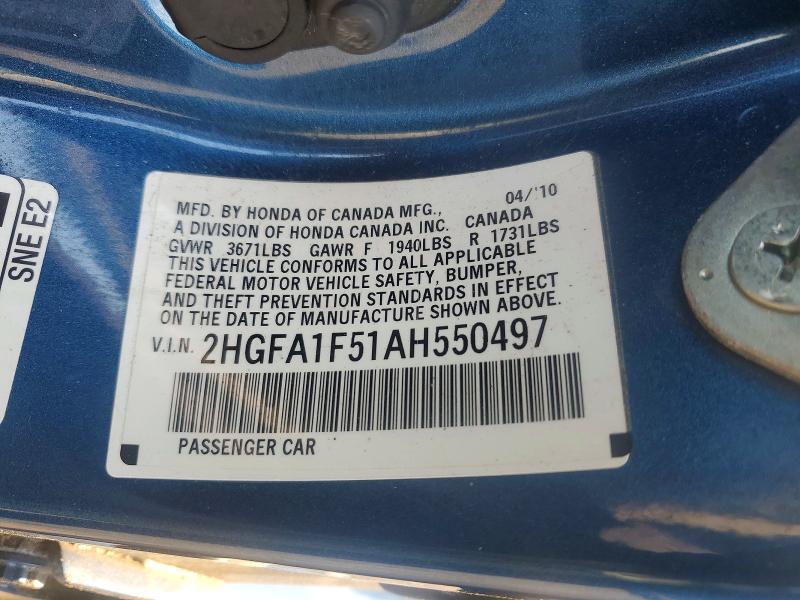 Aukcja sprzedaży 2010 Honda Civic, vin: 2HGFA1F51AH550497, numer aukcji: 76296085