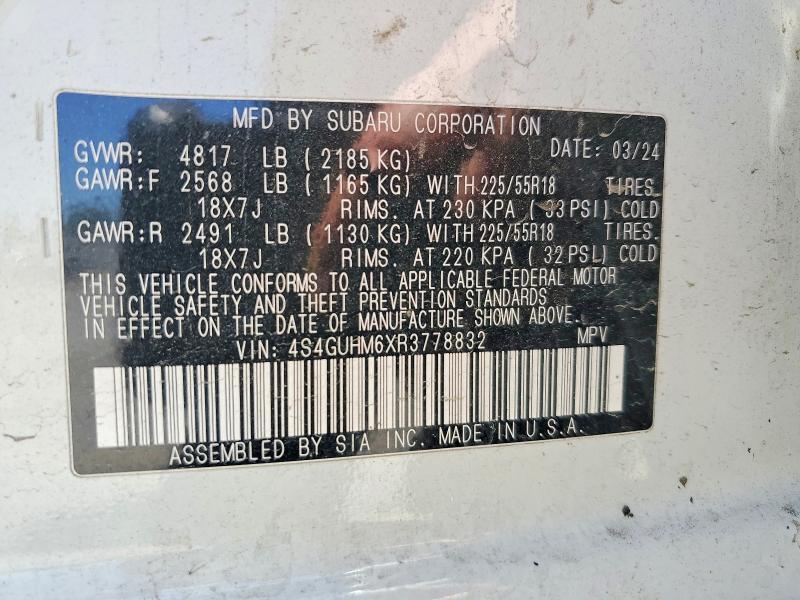 Aukcja sprzedaży 2024 Subaru Crosstrek, vin: 4S4GUHM6XR3778832, numer aukcji: 55810716