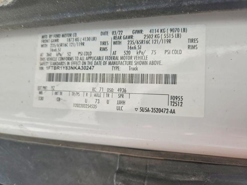 63493596 :رقم المزاد ، 1FTBR1Y83NKA30247 vin ، 2022 Ford Transit مزاد بيع
