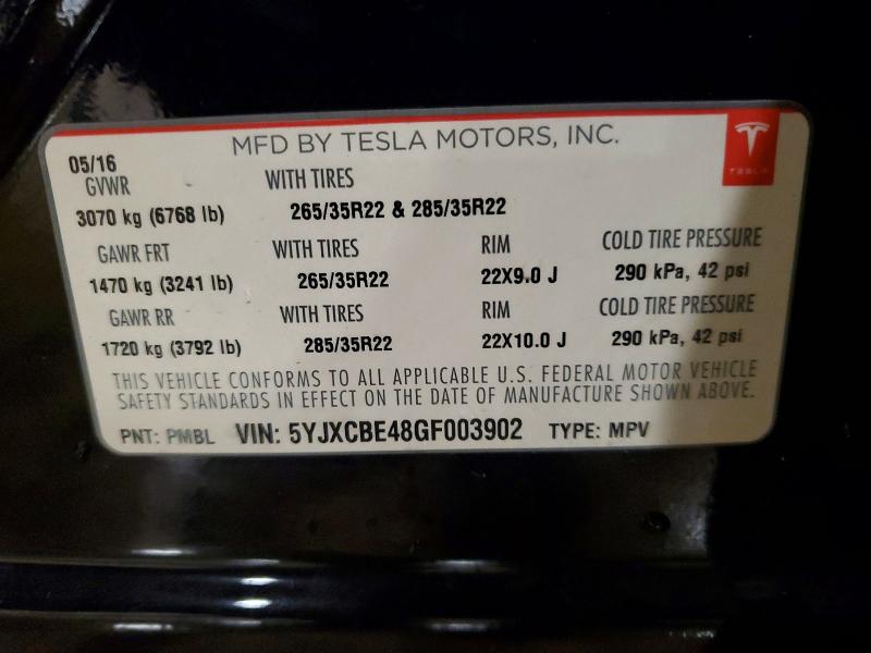 Aukcja sprzedaży 2016 Tesla Model X, vin: 5YJXCBE48GF003902, numer aukcji: 58877536