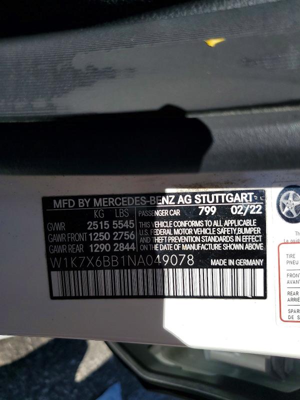 Продажа на аукционе авто 2022 Mercedes-benz Amg Gt, vin: W1K7X6BB1NA049078, номер лота: 58933886