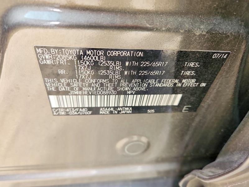 Aukcja sprzedaży 2014 Toyota Rav4, vin: JTMRFREV1ED088930, numer aukcji: 56598556