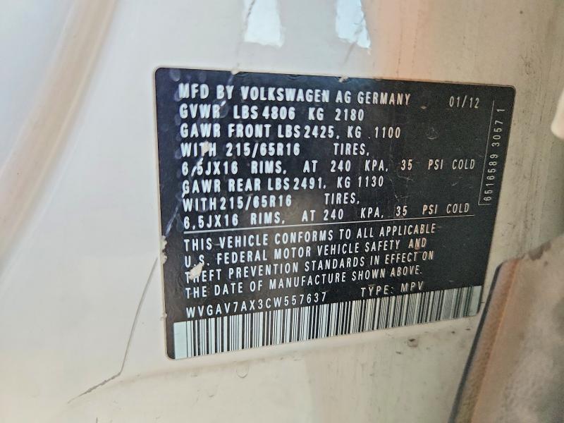 Aukcja sprzedaży 2012 Volkswagen Tiguan, vin: WVGAV7AX3CW557637, numer aukcji: 57424146