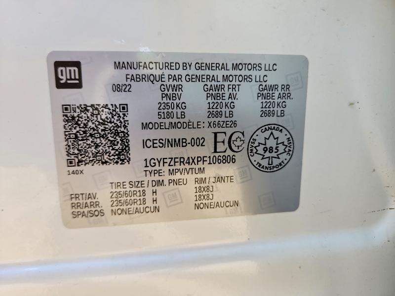 58142666 :رقم المزاد ، 1GYFZFR4XPF106806 vin ، 2023 Cadillac Xt4 مزاد بيع