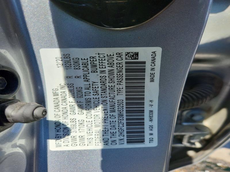 Aukcja sprzedaży 2021 Honda Civic, vin: 2HGFC2F83MH532503, numer aukcji: 55366586