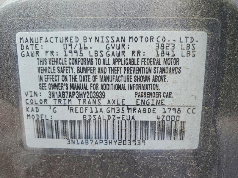 57206246 :رقم المزاد ، 3N1AB7AP3HY203939 vin ، 2017 Nissan Sentra مزاد بيع