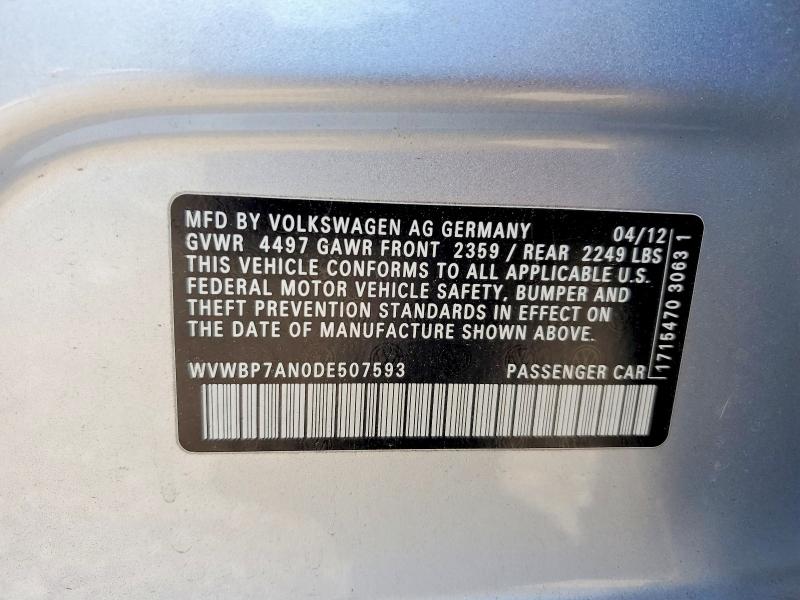 Продаж на аукціоні авто 2013 Volkswagen Cc Sport Manual, vin: WVWBP7AN0DE507593, номер лоту: 57385086