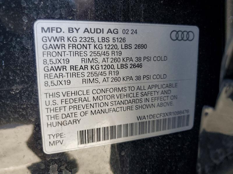 Aukcja sprzedaży 2024 Audi Q3, vin: WA1DECF3XR1098476, numer aukcji: 57503926