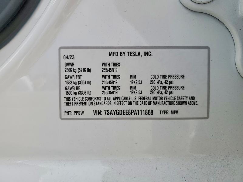 2023 Tesla Model Y მანქანა იყიდება აუქციონზე, vin: 7SAYGDEE8PA111868, აუქციონის ნომერი: 56157316