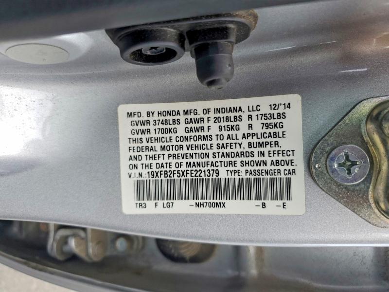 57385956 :رقم المزاد ، 19XFB2F5XFE221379 vin ، 2015 Honda Civic مزاد بيع