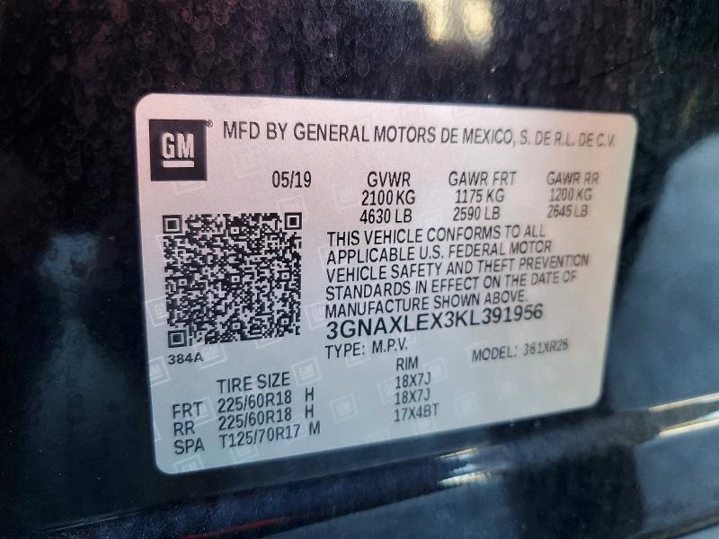 Aukcja sprzedaży 2019 Chevrolet Equinox, vin: 3GNAXLEX3KL391956, numer aukcji: 57416906