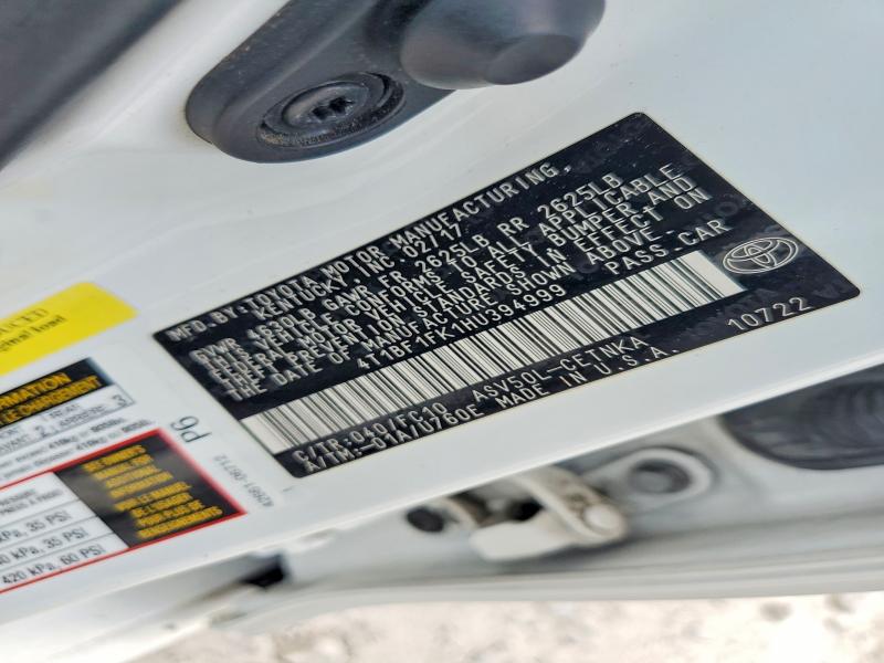 Aukcja sprzedaży 2017 Toyota Camry, vin: 4T1BF1FK1HU394999, numer aukcji: 58862496