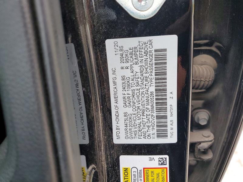 56489106 :رقم المزاد ، 1HGCV2F35MA005286 vin ، 2021 Honda Accord مزاد بيع