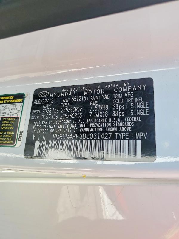 56065076 :رقم المزاد ، KM8SM4HF3DU031427 vin ، 2013 Hyundai Santa Fe مزاد بيع