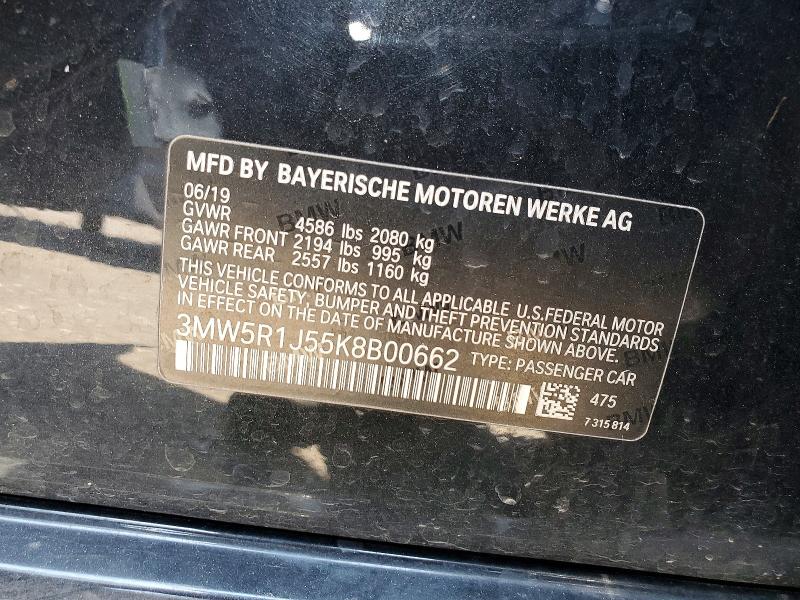 Aukcja sprzedaży 2019 Bmw 330i, vin: 3MW5R1J55K8B00662, numer aukcji: 58695596