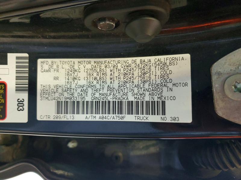 58099776 :رقم المزاد ، 3TMLU42N19M033195 vin ، 2009 Toyota Tacoma مزاد بيع