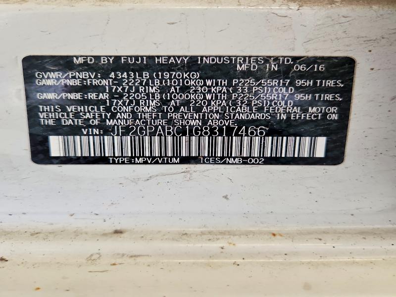 Продаж на аукціоні авто 2016 Subaru Crosstrek, vin: JF2GPABC1G8317466, номер лоту: 58819816