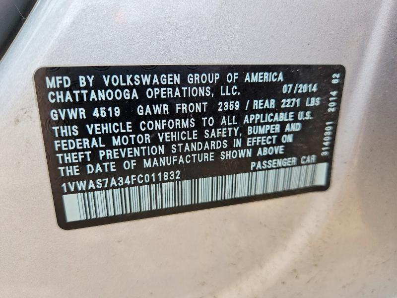 Продажа на аукционе авто 2015 Volkswagen Passat, vin: 1VWAS7A34FC011832, номер лота: 57031436