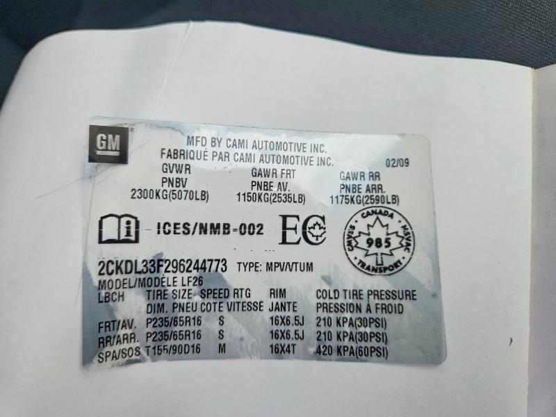 Aukcja sprzedaży 2009 Pontiac Torrent, vin: 2CKDL33F296244773, numer aukcji: 57024016