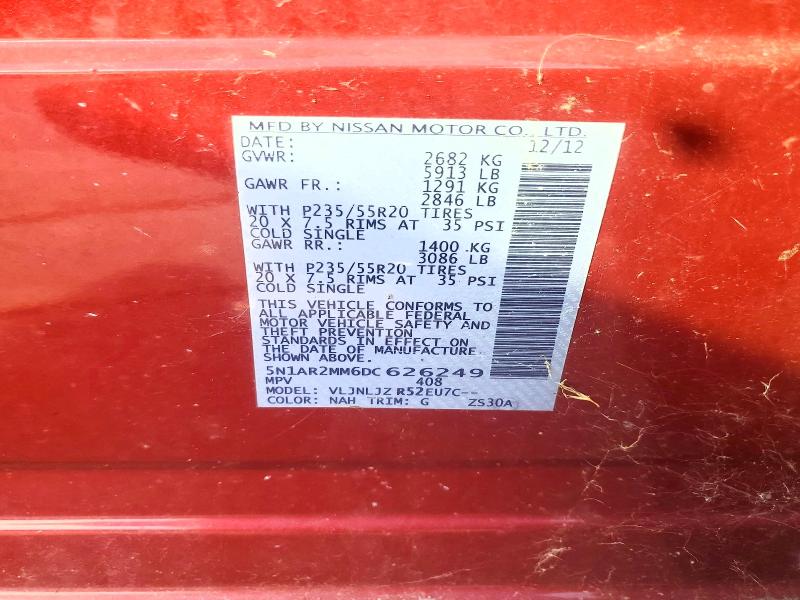 56844486 :رقم المزاد ، 5N1AR2MM6DC626249 vin ، 2013 Nissan Pathfinder مزاد بيع