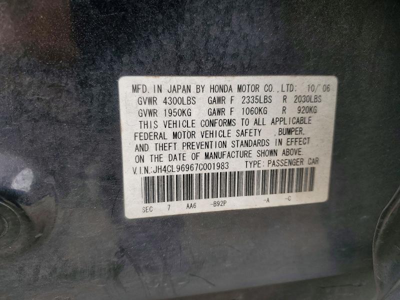 59011006 :رقم المزاد ، JH4CL96967C001983 vin ، 2007 Acura Tsx مزاد بيع