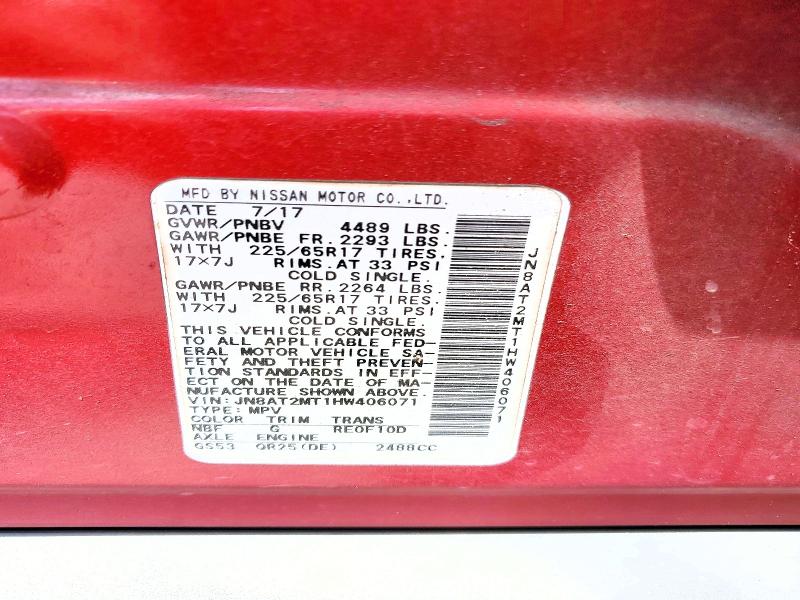 Продаж на аукціоні авто 2017 Nissan Rogue, vin: JN8AT2MT1HW406071, номер лоту: 58391736