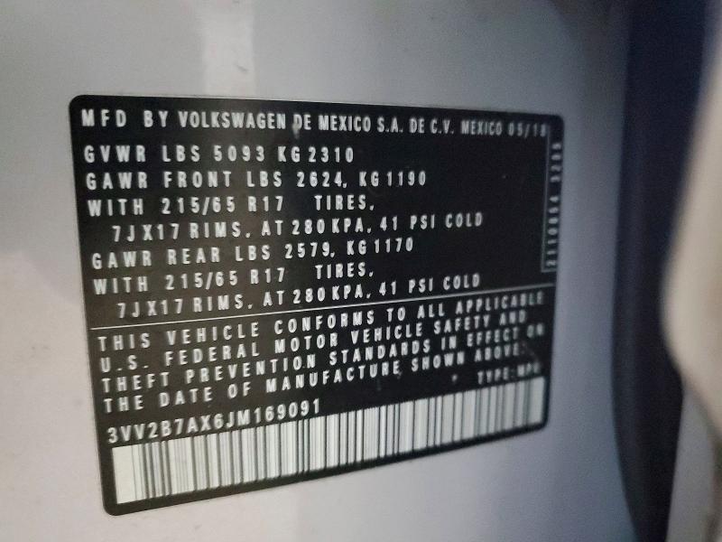 Aukcja sprzedaży 2018 Volkswagen Tiguan, vin: 3VV2B7AX6JM169091, numer aukcji: 57764216