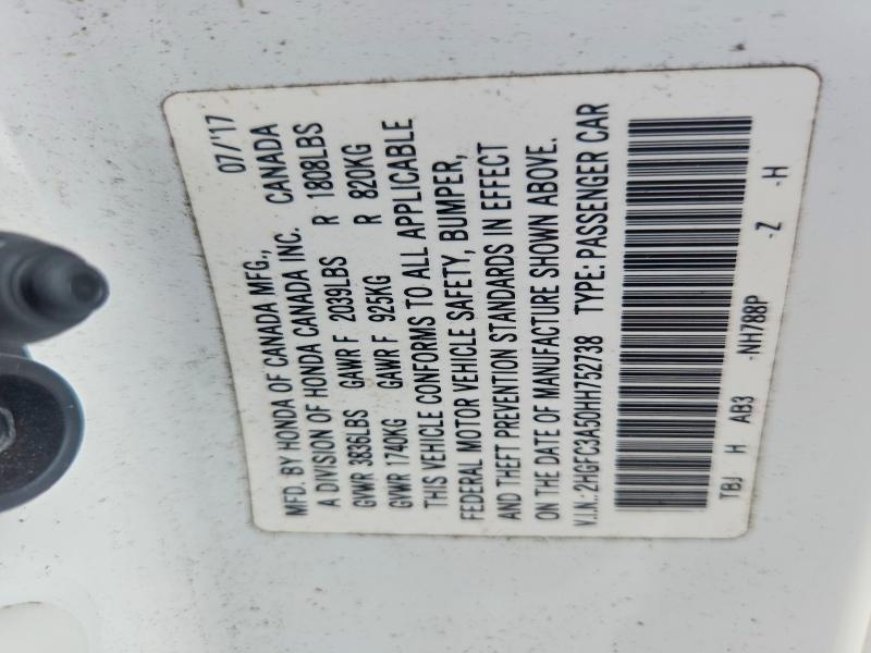 Продаж на аукціоні авто 2017 Honda Civic, vin: 2HGFC3A50HH752738, номер лоту: 59159106
