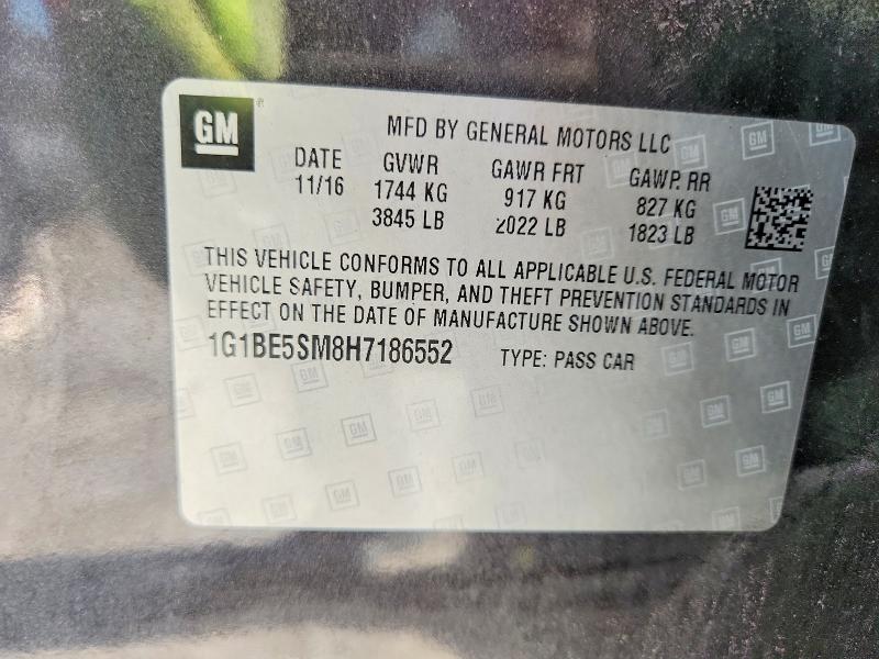 2017 Chevrolet Cruze მანქანა იყიდება აუქციონზე, vin: 1G1BE5SM8H7186552, აუქციონის ნომერი: 57295536