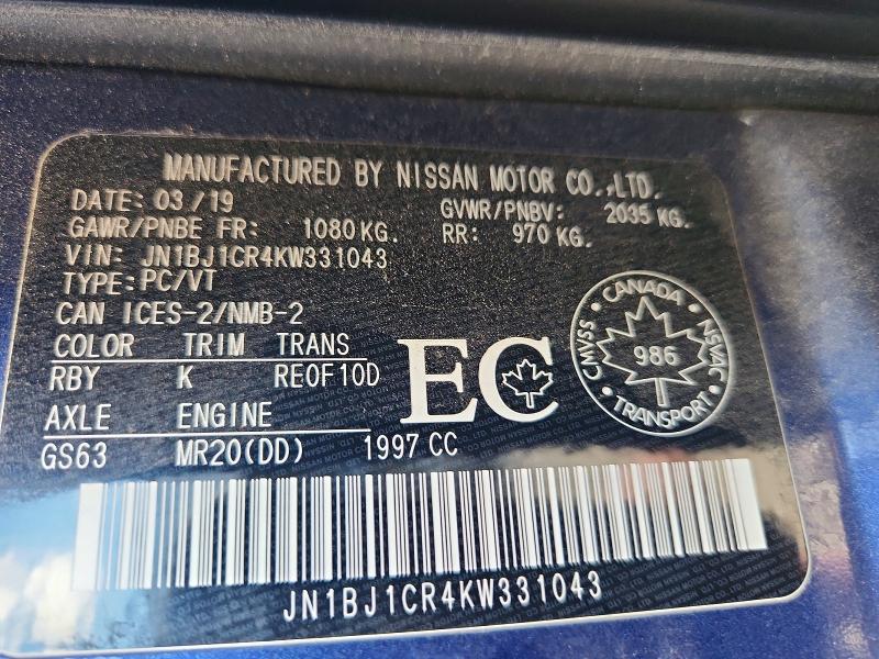 Aukcja sprzedaży 2019 Nissan Qashqai, vin: JN1BJ1CR4KW331043, numer aukcji: 56536806