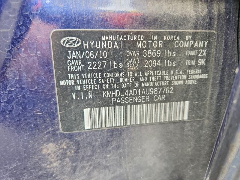 Aukcja sprzedaży 2010 Hyundai Elantra, vin: KMHDU4AD1AU987762, numer aukcji: 56827066