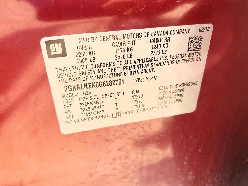 Aukcja sprzedaży 2016 Gmc Terrain, vin: 2GKALNEK0G6282701, numer aukcji: 55000666